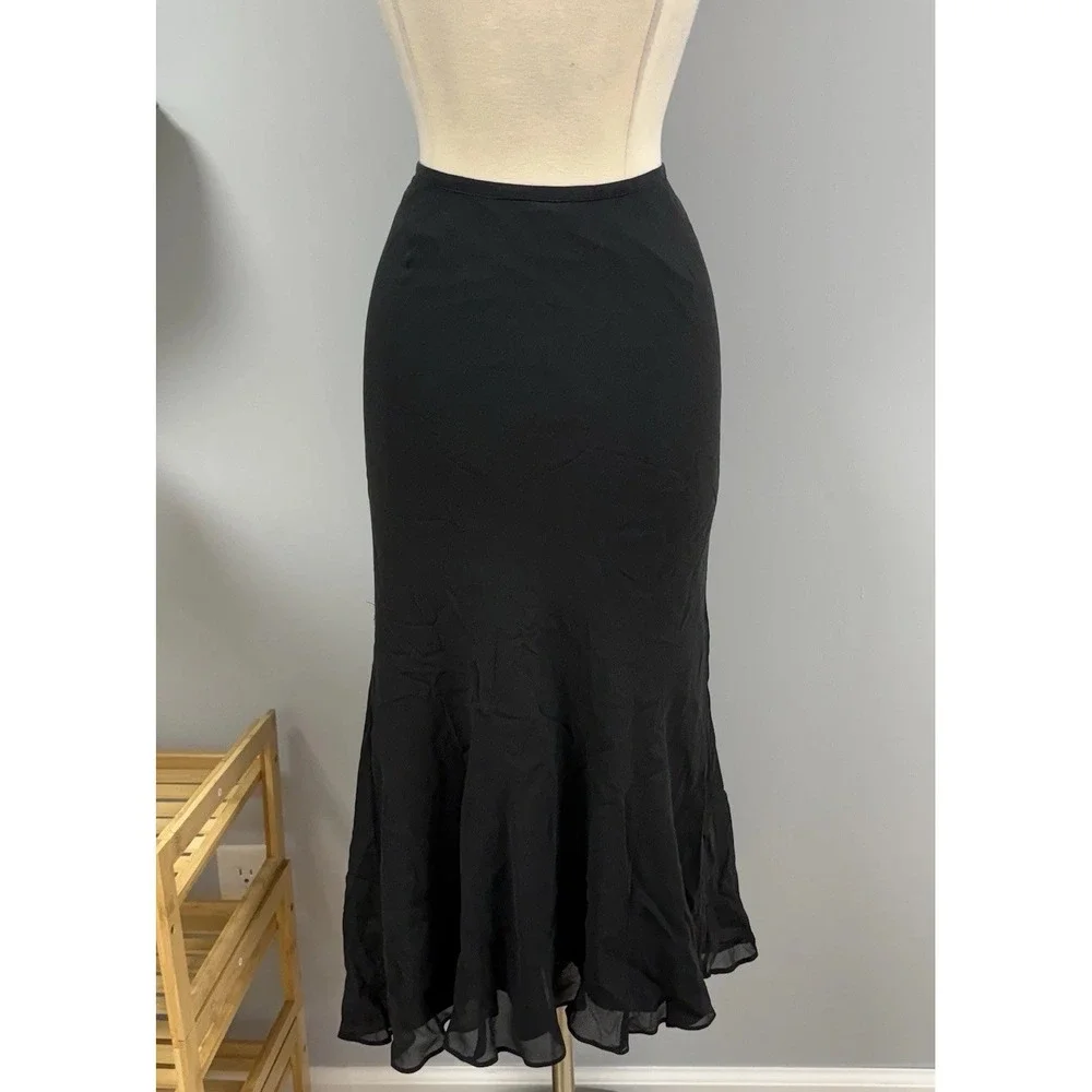 Sundance Silk Midi Skirt Black 12 Mermaid Flare Sheer Overlay Whimsigoth Witchy